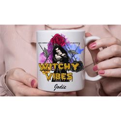 witch vibes mug, personalised witch lover coffee tea cup, gothic gifts, spiritual gifts, handmade in the uk