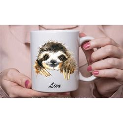 personalised sloth mug, sloth lover coffee tea cup, sloth gifts, animal lover gifts, handmade in the uk