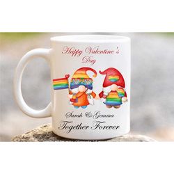 pride valentines mug, gay gnome mug, lesbian coffee tea cup, personalised pride lover mug, handmade in the uk