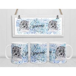 snow leopard mug, personalised leopard coffee / tea cup, custom leopard lover gifts