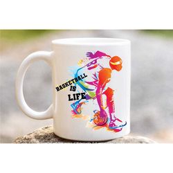 basketball mug, basketball is life coffee/ tea cup, basketball lover gifts, colour splash sports gifts, in the uk