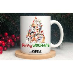 christmas dog and cat mug, personalised merry woofmas / catmas coffee / tea cup, dog and cat lover gifts