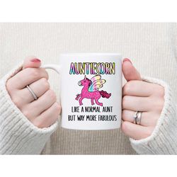 auntiecorn like a normal aunt but way more fabulous ceramic coffee mug. humorous coffee mug. pink glitter unicorn christ
