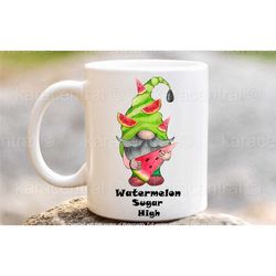 gnome mug, watermelon sugar high coffee tea cup, summer gonk mug, watermelon lover gift, in the uk