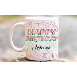 birthday mug, watermelon balloon birthday mug, personalised birthday coffee tea cup, confetti mug in the uk