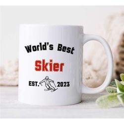 personalized skiing present, custom ski mug for winter enthusiasts, customizable winter sports gift, unique birthday pre
