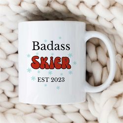 custom mug for apres ski, personalized skiing mug, customizable mug for downhill skiers, unique ski gift for men, gift f
