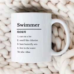 personalized mug for swimming instructor, customizable swim mug, custom swimming gift for swimmers, swim trainer, gift f