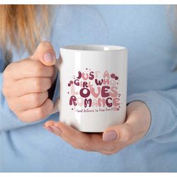 just a girl who loves romance mug, love reading, romance novels, romance reader, bookworm, gift for woman, colorful, pas