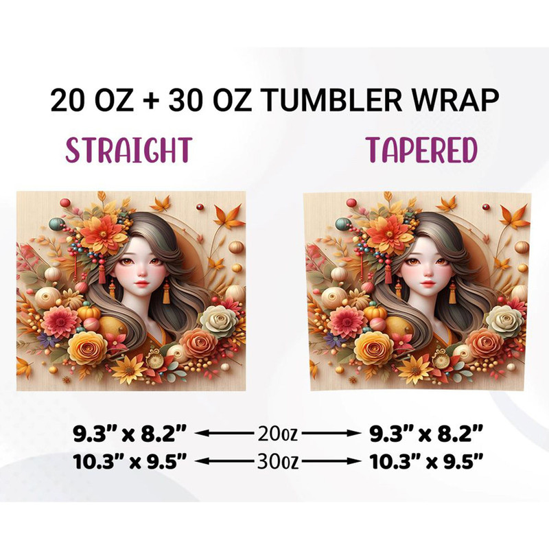 3D Autumn Girl Tumbler Wrap 20oz Sublimation PNG 1