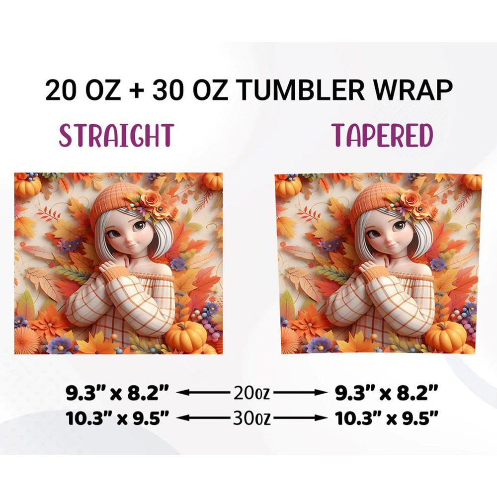 3D Autumn Girl Tumbler Wrap Skinny 20oz PNG 1
