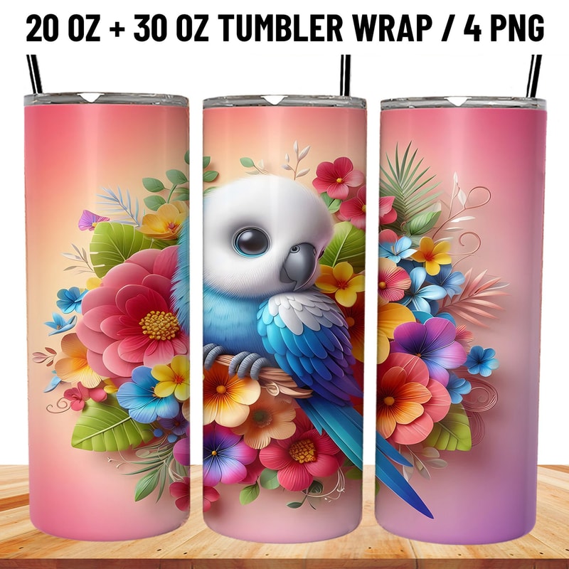 3D Baby Parrot Tumbler Wrap 20oz PNG 0