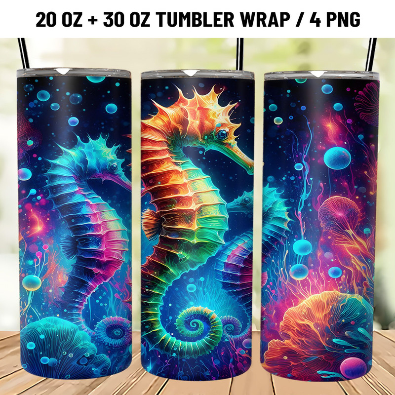 Underwater Seahorse Tumbler Wrap 20oz PNG 0