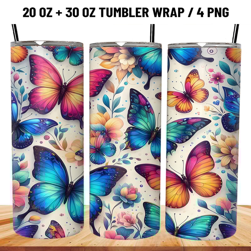 Butterfly Tumbler Sublimation Design PNG 0