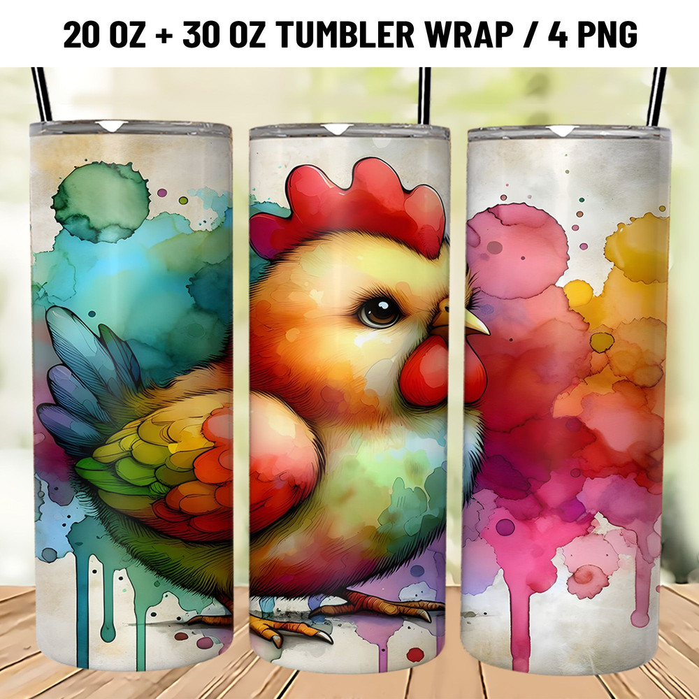 Alcohol Ink Funny Chicken Tumbler Wrap PNG 0