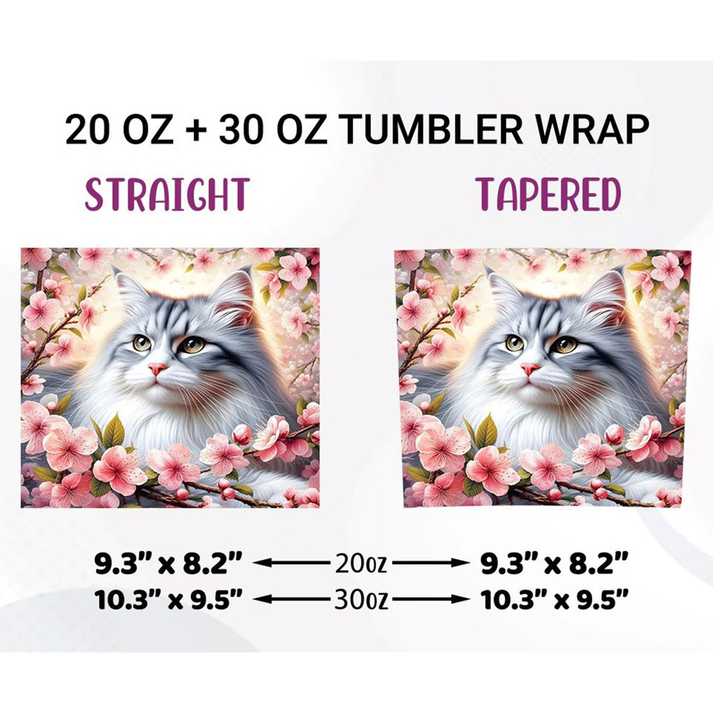 Cat Flowers Tumbler Wrap Sublimation PNG 1