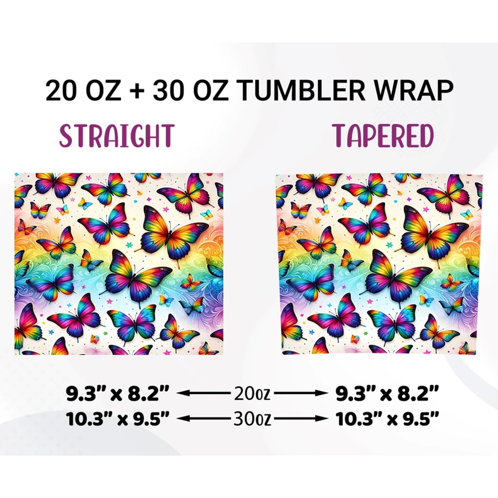 Rainbow Butterfly Tumbler Wrap Sublimation PNG 1