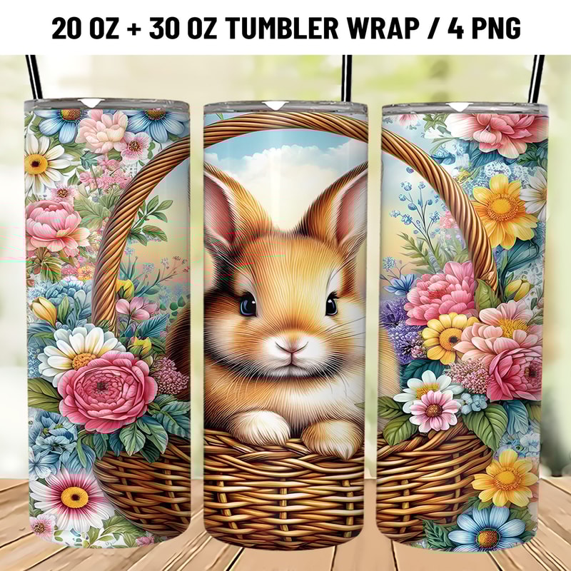 Rabbit In A Basket Easter Tumbler Wrap PNG 0