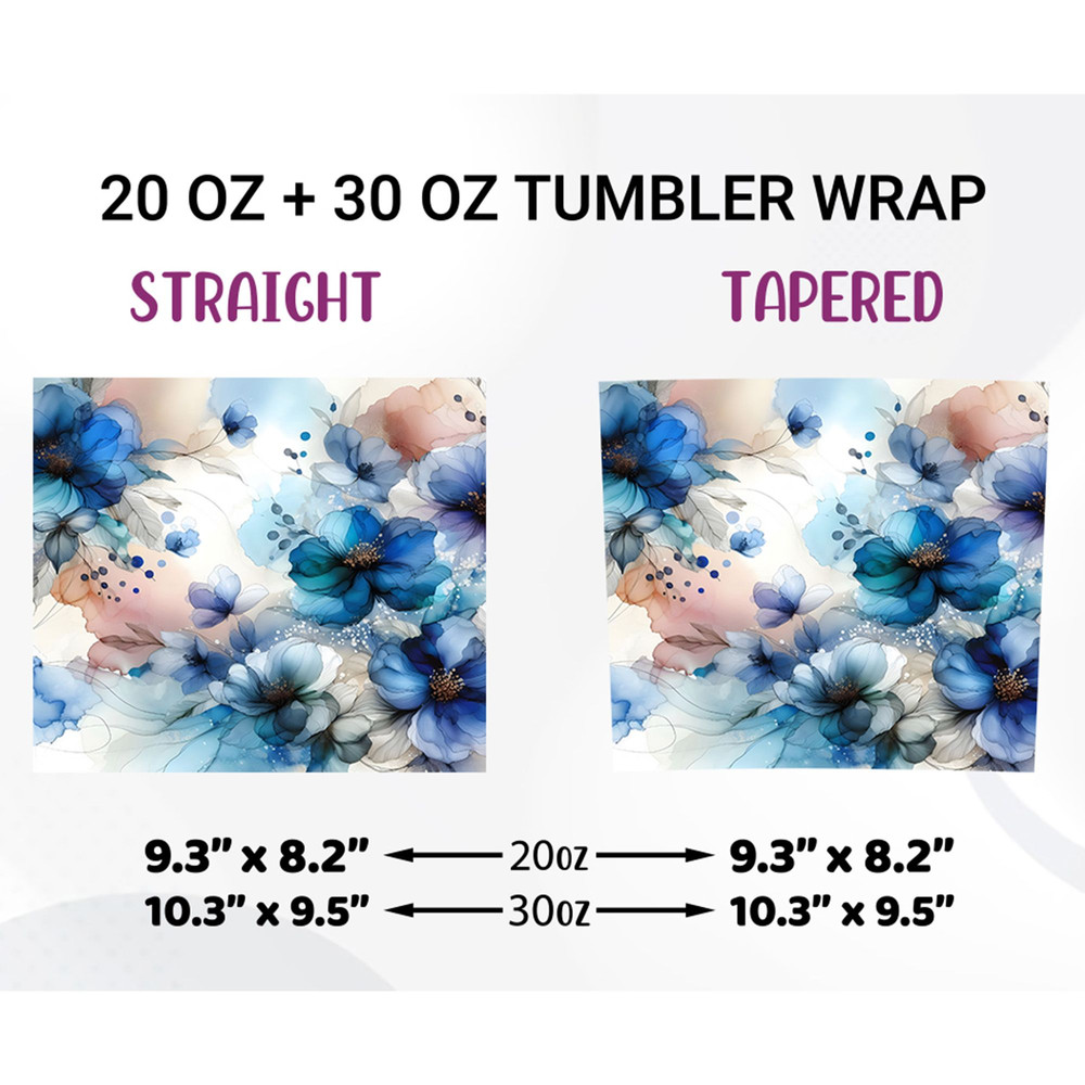 Blue Flowers Alcohol Ink Tumbler Wrap PNG 1