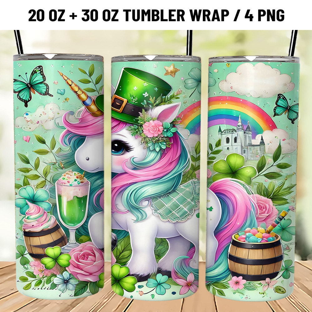 St Patricks Unicorn Tumbler Wrap 20oz Sublimation 0