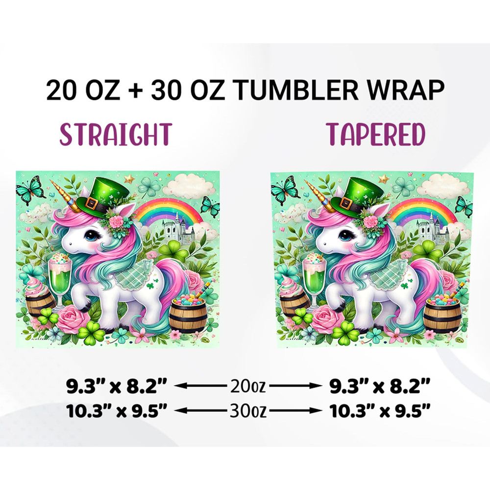 St Patricks Unicorn Tumbler Wrap 20oz Sublimation 1