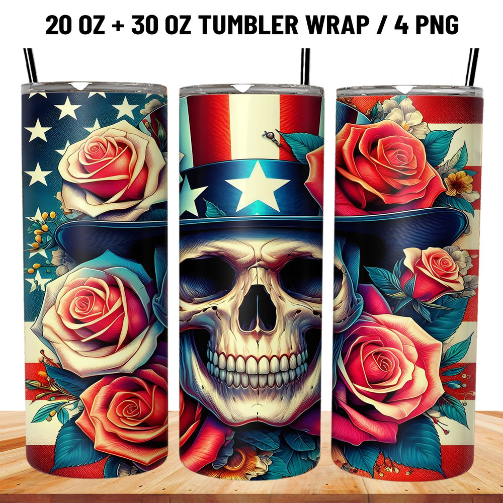 4th Of July Tumbler Wrap 20oz Skull PNG 0
