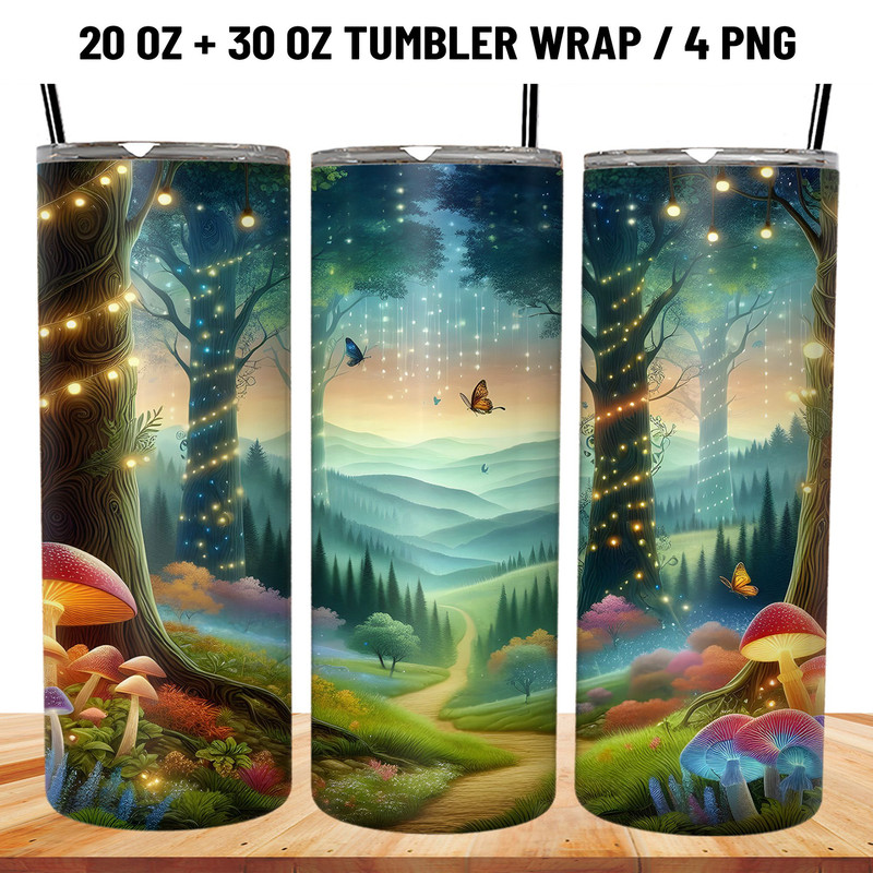 Colorful Forest Tumbler Wrap 20oz PNG 0