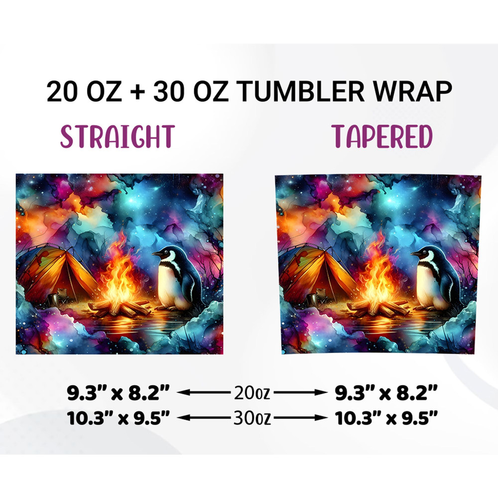 Penguin Camping Alcohol Ink Tumbler Wrap PNG 1