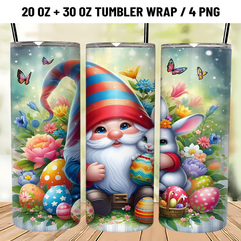 Gnome Bunny Tumbler Wrap 20oz Easter PNG 0