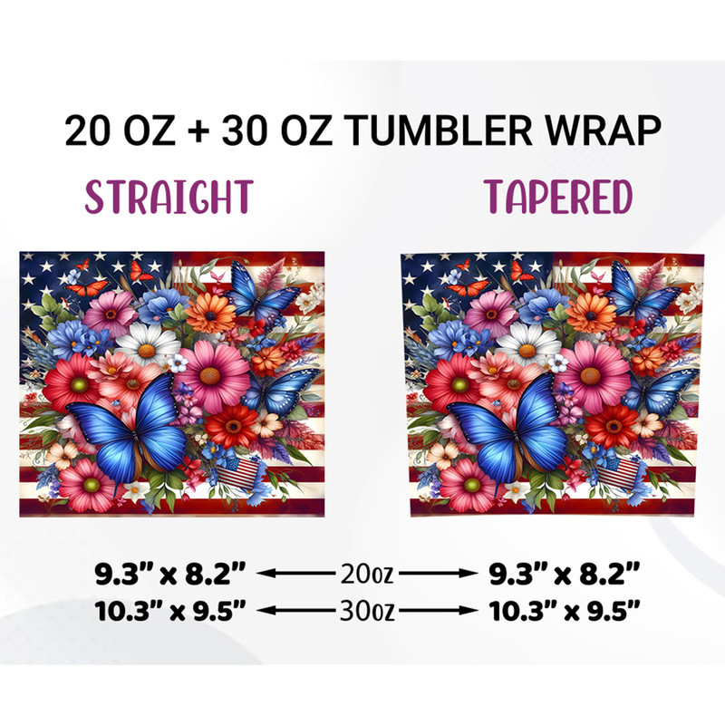 Patriotic Butterfly Flowers Tumbler Wrap 4th Of July 1