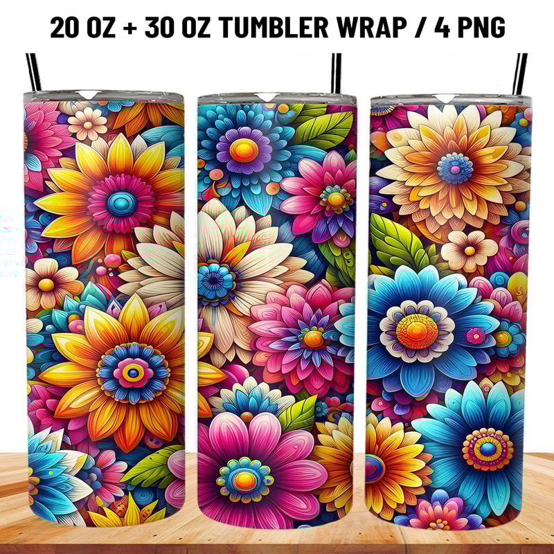 Flowers Skinny Tumbler 20OZ Skinny PNG Sublimation 0