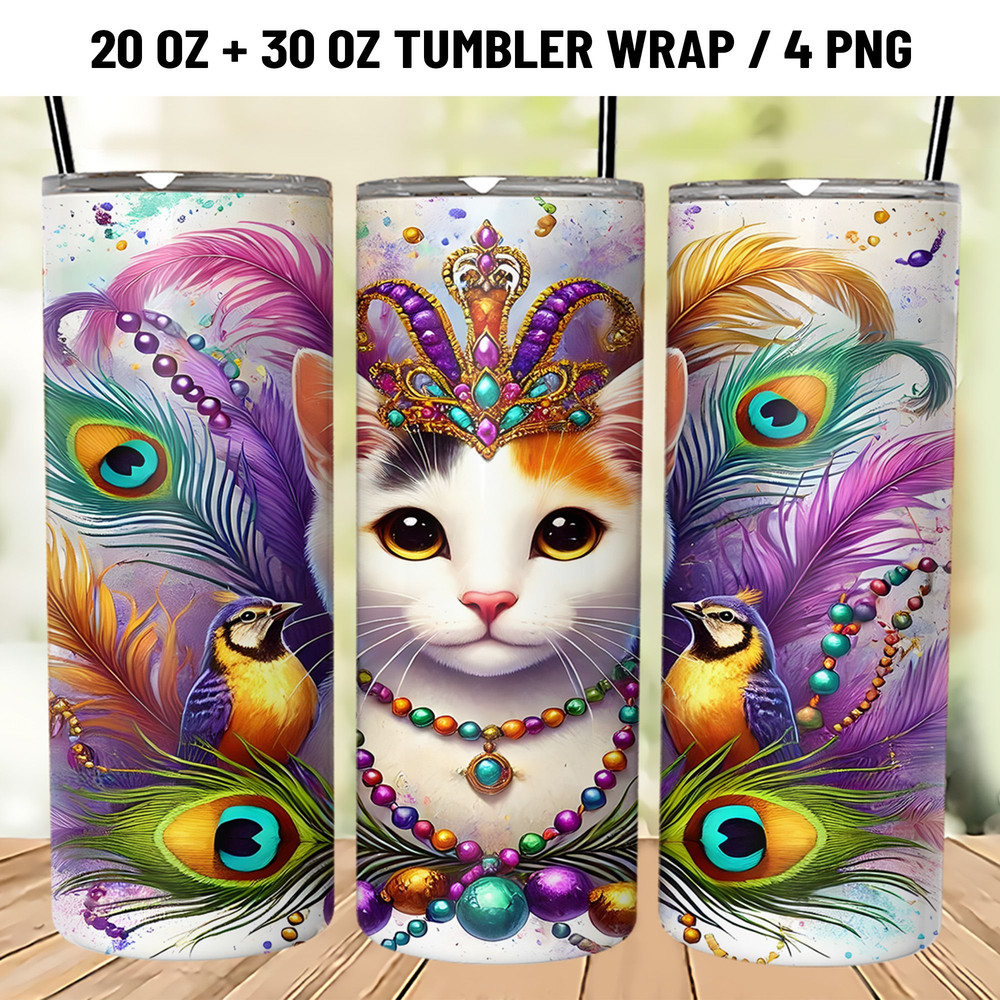 Mardi Grass Cat Tumbler Wrap 20oz Sublimation 0
