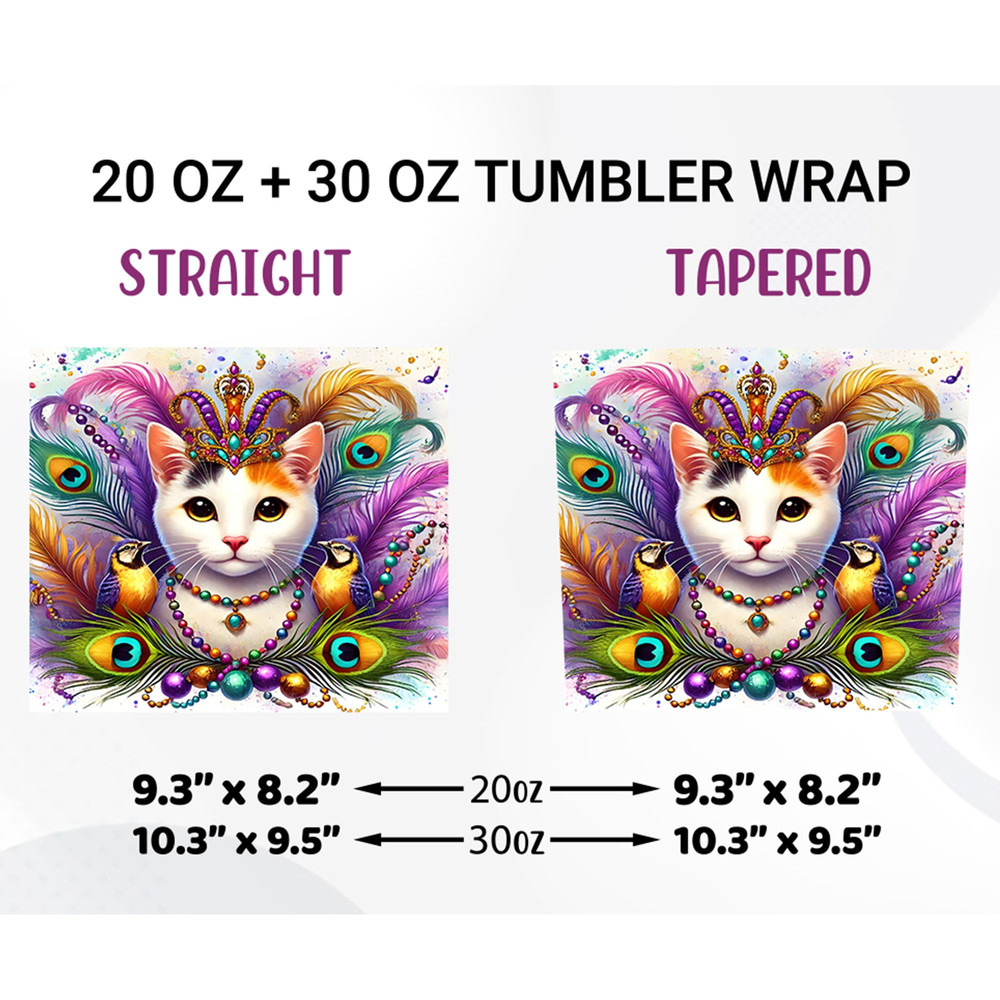 Mardi Grass Cat Tumbler Wrap 20oz Sublimation 1