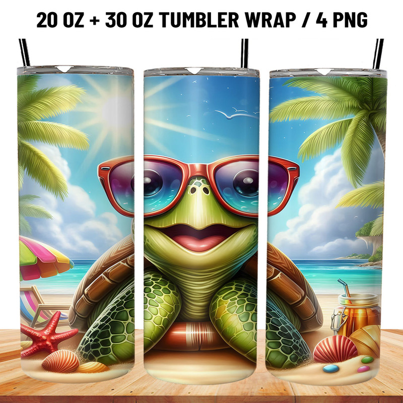 Turtle On The Beach Tumbler Wrap 20oz Skinny PNG 0