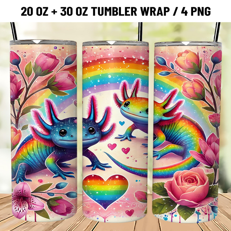 Rainbow Axolotl Tumbler Wrap 20oz PNG Sublimation 0