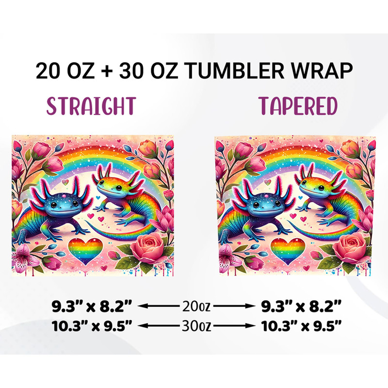 Rainbow Axolotl Tumbler Wrap 20oz PNG Sublimation 1