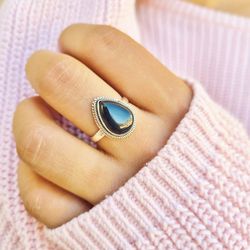 natural black onyx gemstone ring solid 925sterling silver ring women wedding ring gift for engagement