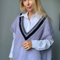 ready to ship mohair vest, mohair sweater, striped mohair top, handknit sweater, knitted sweater, hand made