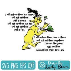 sam i will not eat them svg, green egg and ham svg, dr seuss svg