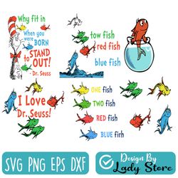 one fish two fish, blue fish red fish, dr seuss svg, dr seuss birthday