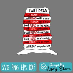 i will read on a boat svg, i will read with a goat svg, reader svg, i will read everywhere pn