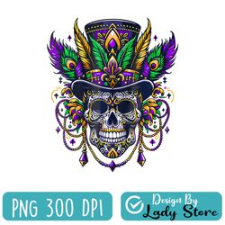 Mardi Gras Skull Top Hat New Orleans Witch Doctor Voodoo PNG