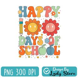 flower happy 100 days of school png, retro groovy teacher student kids png,