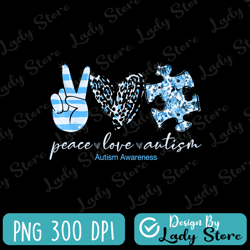 peace love autism png sublimation design download, autism awareness png, autism life png, autism puzzle png