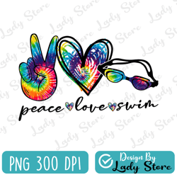 peace love swim png, sublimation design print, tie dye, leopard, blue, digital download