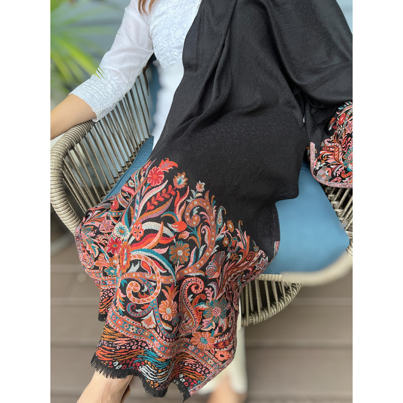 Black Fine Wool Kashmir Jamawar Pashmina 1