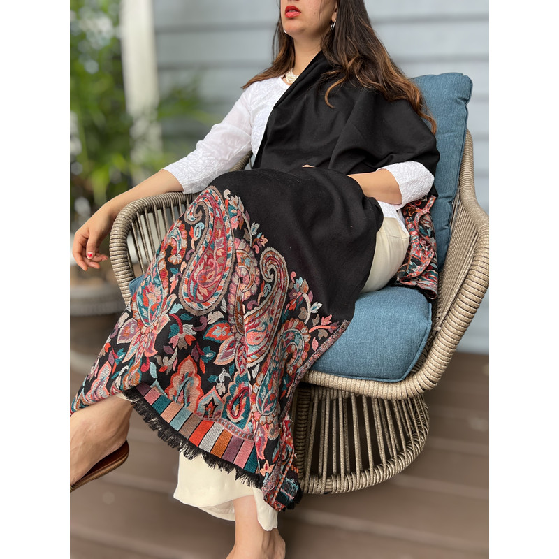 Black Fine Wool Kashmir Jamawar Pashmina 2