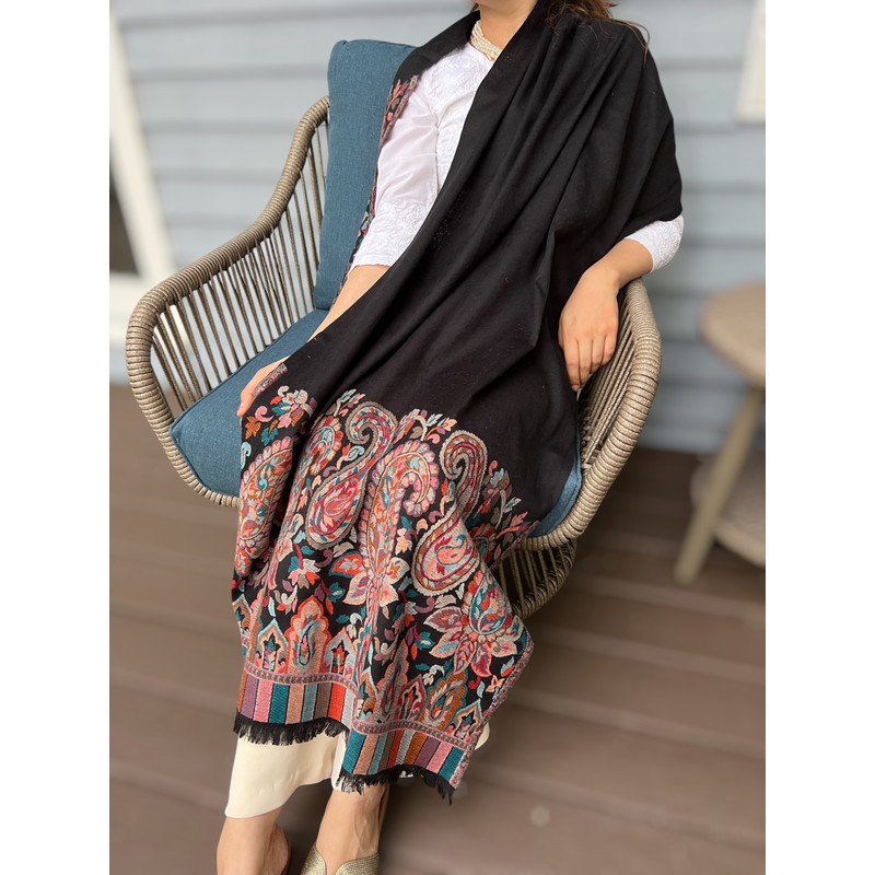 Black Fine Wool Kashmir Jamawar Pashmina 4