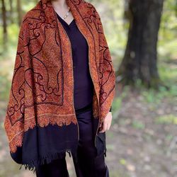 limited edition hand embroidered wool shawl