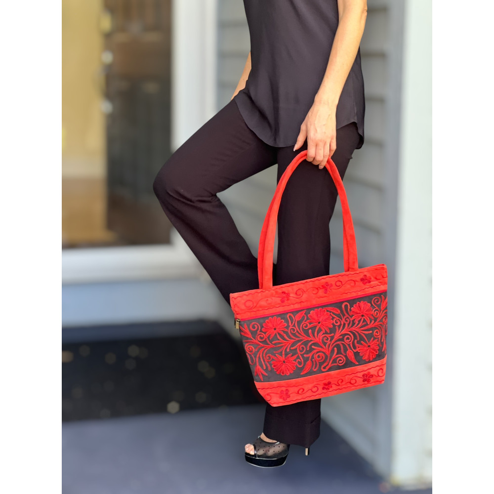 Handcrafted Sustainable Suede Floral Tote Bag 7